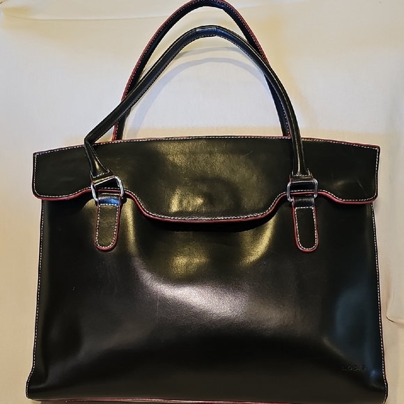 Lodis Handbags - Lodis Black Leather Tote Bag With Red Edge Trim
